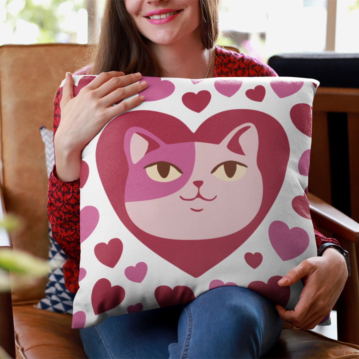 Cat Pillow, Cat Gift for Girlfriend, 14x14" Throw Pillow, Gift for Cat Lover, Present for Cat Person, Cat Lady, Valentine's Gift
