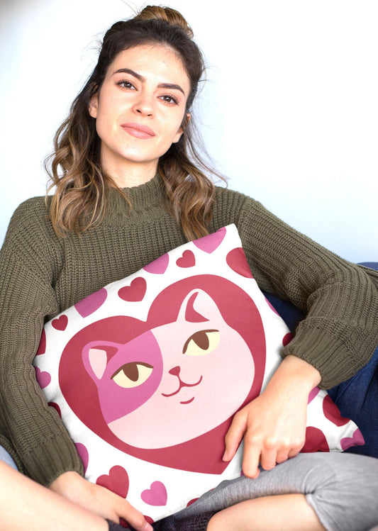Cat Pillow, Cat Gift for Girlfriend, 14x14" Throw Pillow, Gift for Cat Lover, Present for Cat Person, Cat Lady, Valentine's Gift