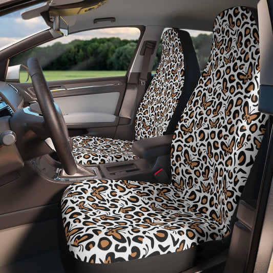 Car Seat Covers for Cat Lovers, Butterfly Leopard Animal Print Car Seat Covers Pair, Car Seat Protector, Car Accessory