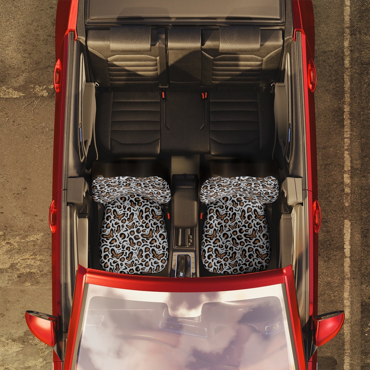 Car Seat Covers for Cat Lovers, Butterfly Leopard Animal Print Car Seat Covers Pair, Car Seat Protector, Car Accessory