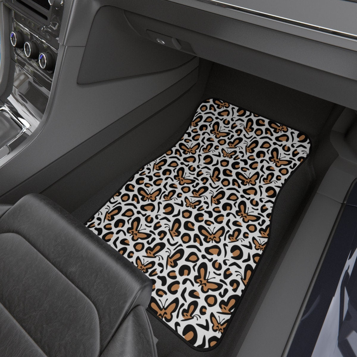 Butterfly Leopard Print Car Mats (Set of 4), Car Floor Protector, Car Accessory, Animal Print, Cheetah Print