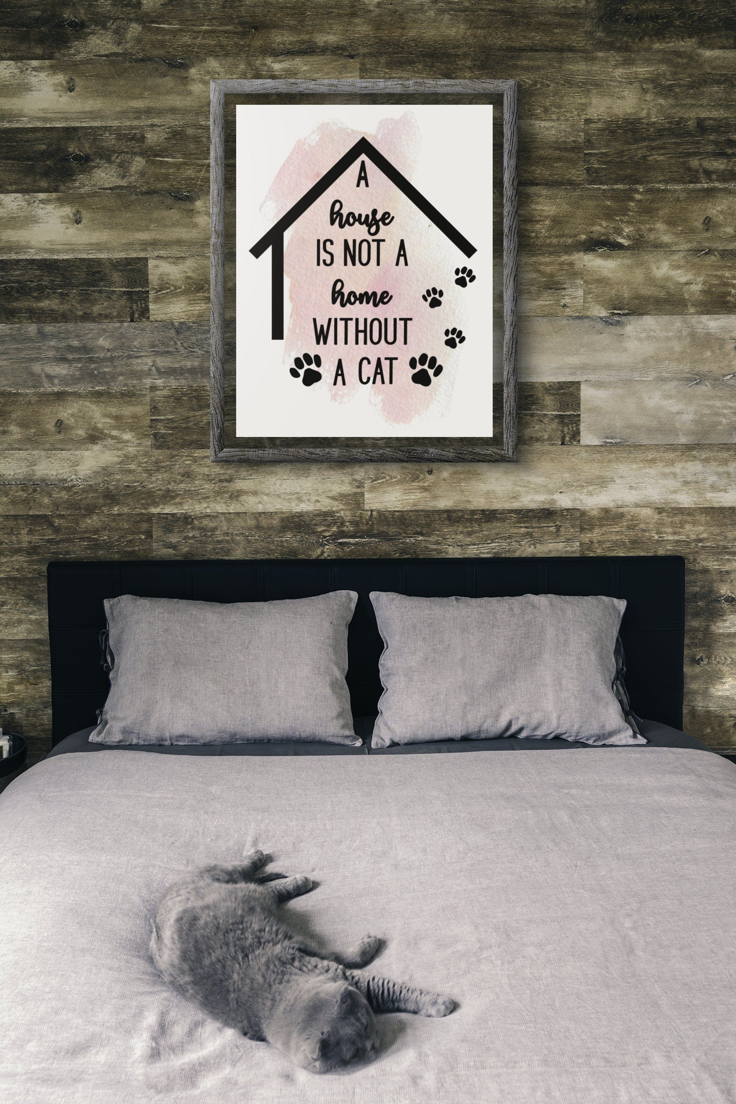 Cat Boho Wall Art Decor for Home Bedroom Office, A House is Not a Home Without a Cat, Gift for Cat Lover