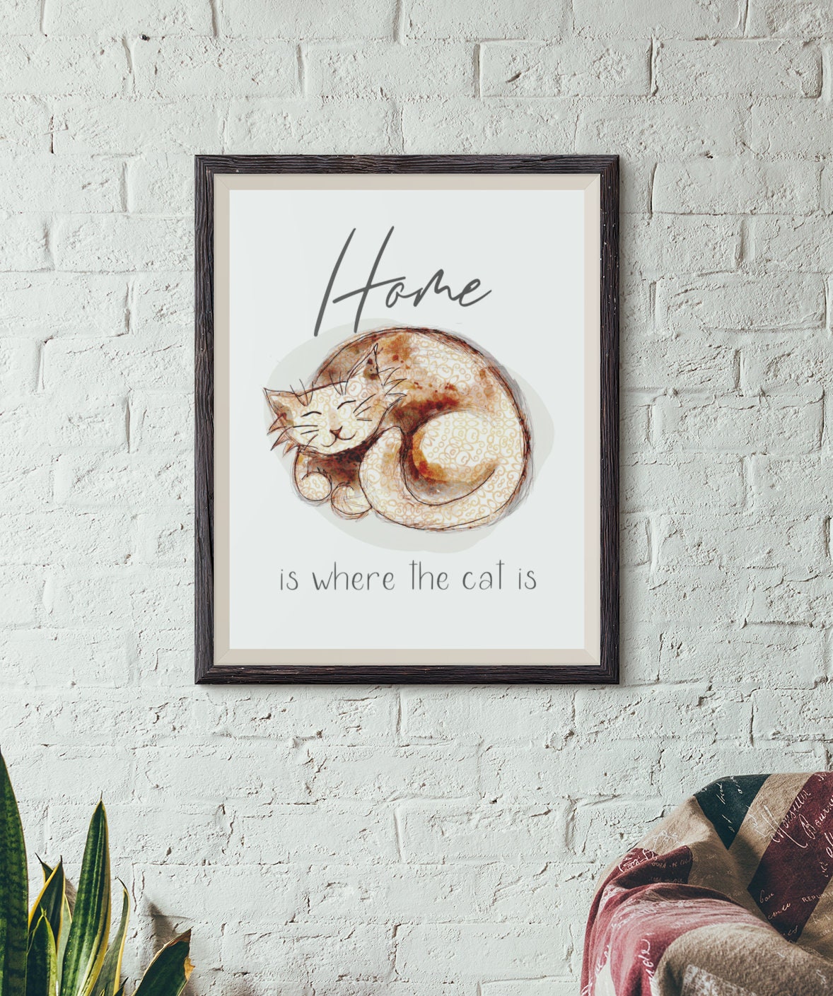 Home is Where the Cat Is, Cat Boho Wall Art Decor for Home Bedroom Office, Gift for Cat Lover, Digital Printable Art