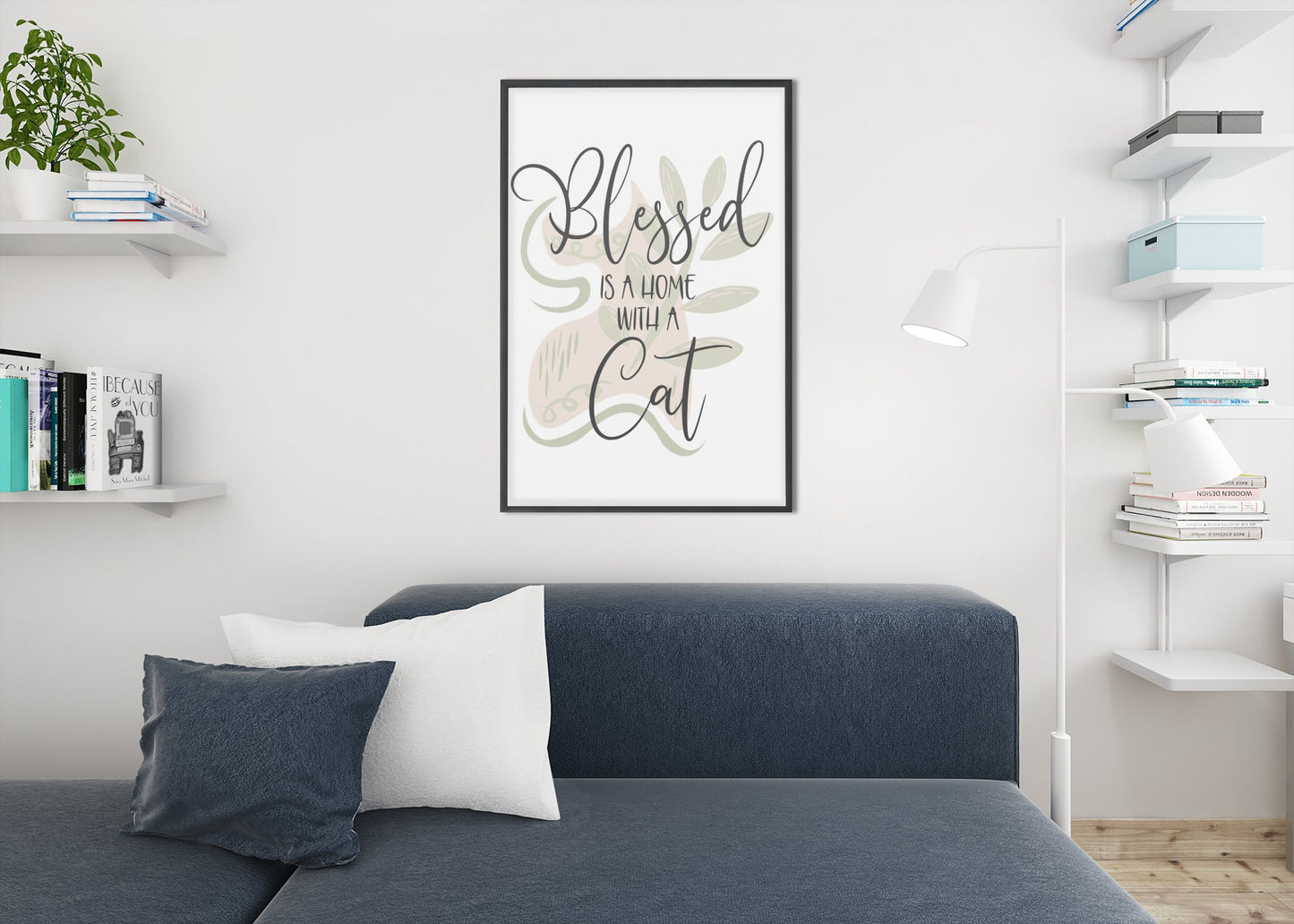 Blessed is a Home with a Cat, Cat Boho Wall Art Decor for Home Bedroom Office, Gift for Cat Lover, Digital Printable Art
