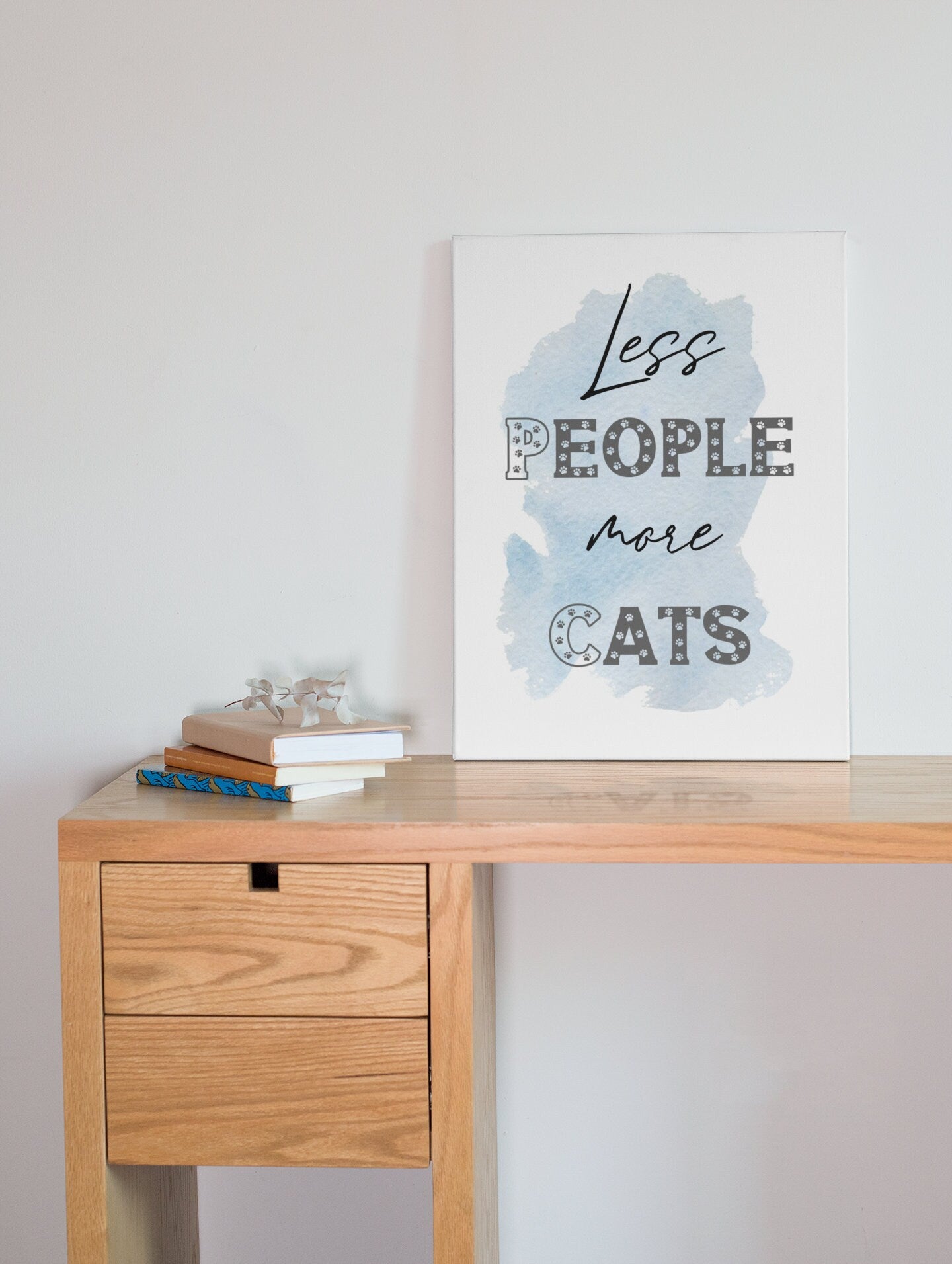 Less People More Cats, Cat Boho Wall Art Decor for Home Bedroom Office, Gift for Cat Lover, Canvas Gallery Wrap