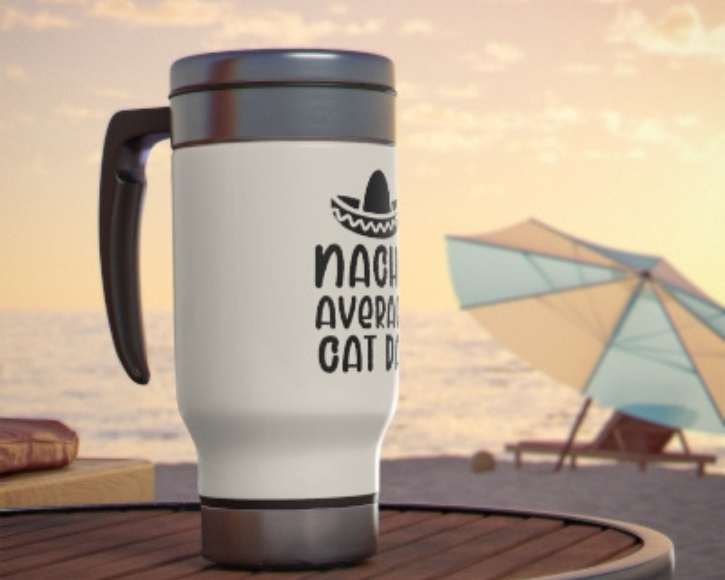 Nacho Average Cat Dad Stainless Steel Travel Mug with Handle, Best Cat Dad Gift, Cat Present, Funny Cat Mug for Him