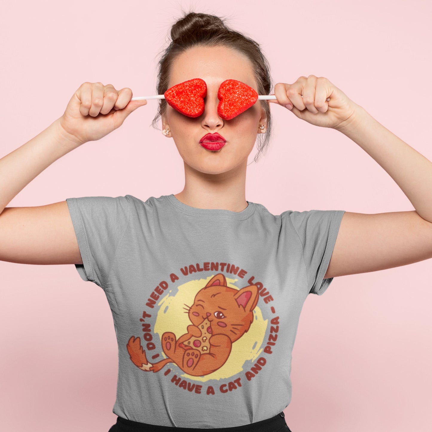 Funny Valentine's Cat Pizza Shirt, I Don't Need a Valentine Love I have a Cat and Pizza, Cat Present Cat Dad Mom