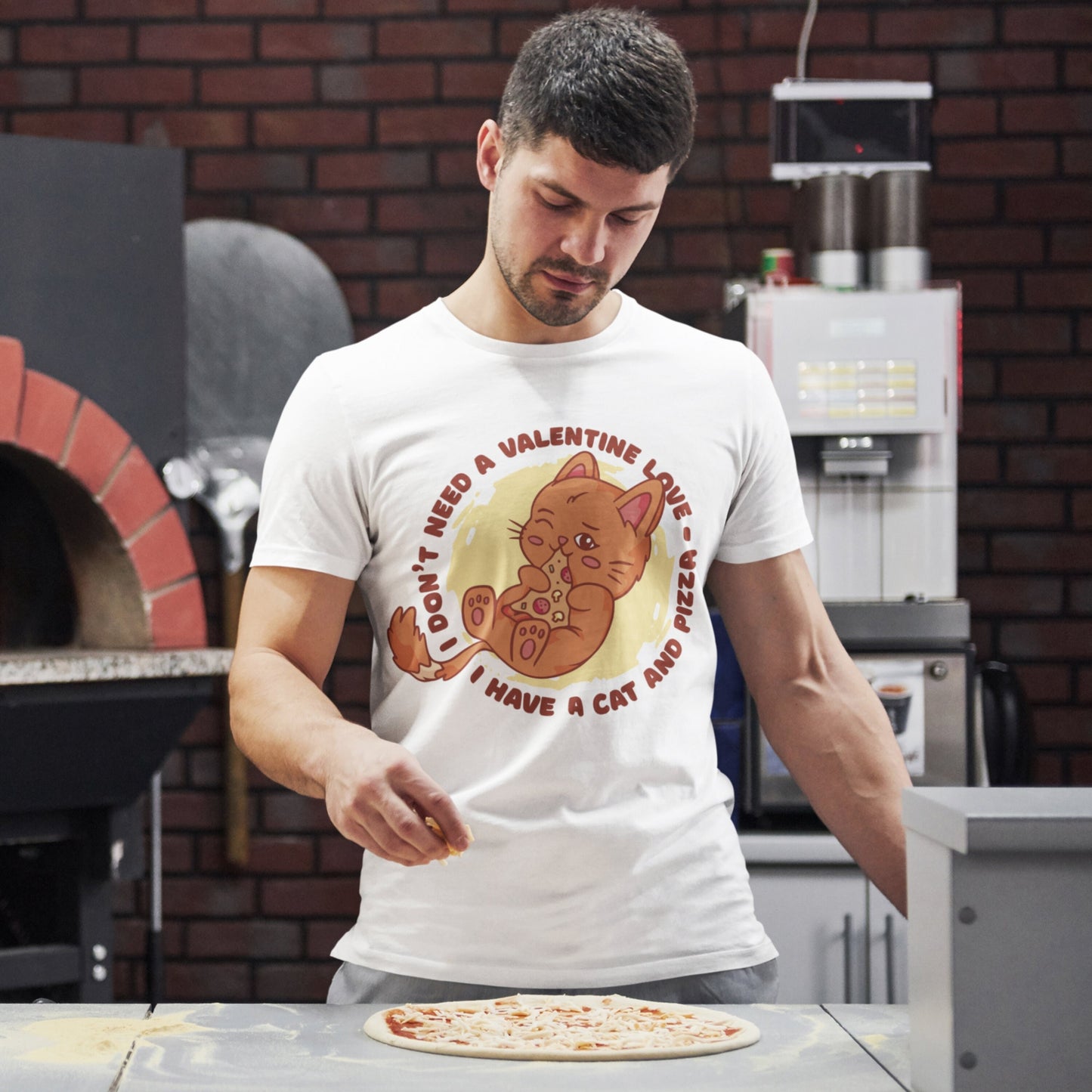 Funny Valentine's Cat Pizza Shirt, I Don't Need a Valentine Love I have a Cat and Pizza, Cat Present Cat Dad Mom
