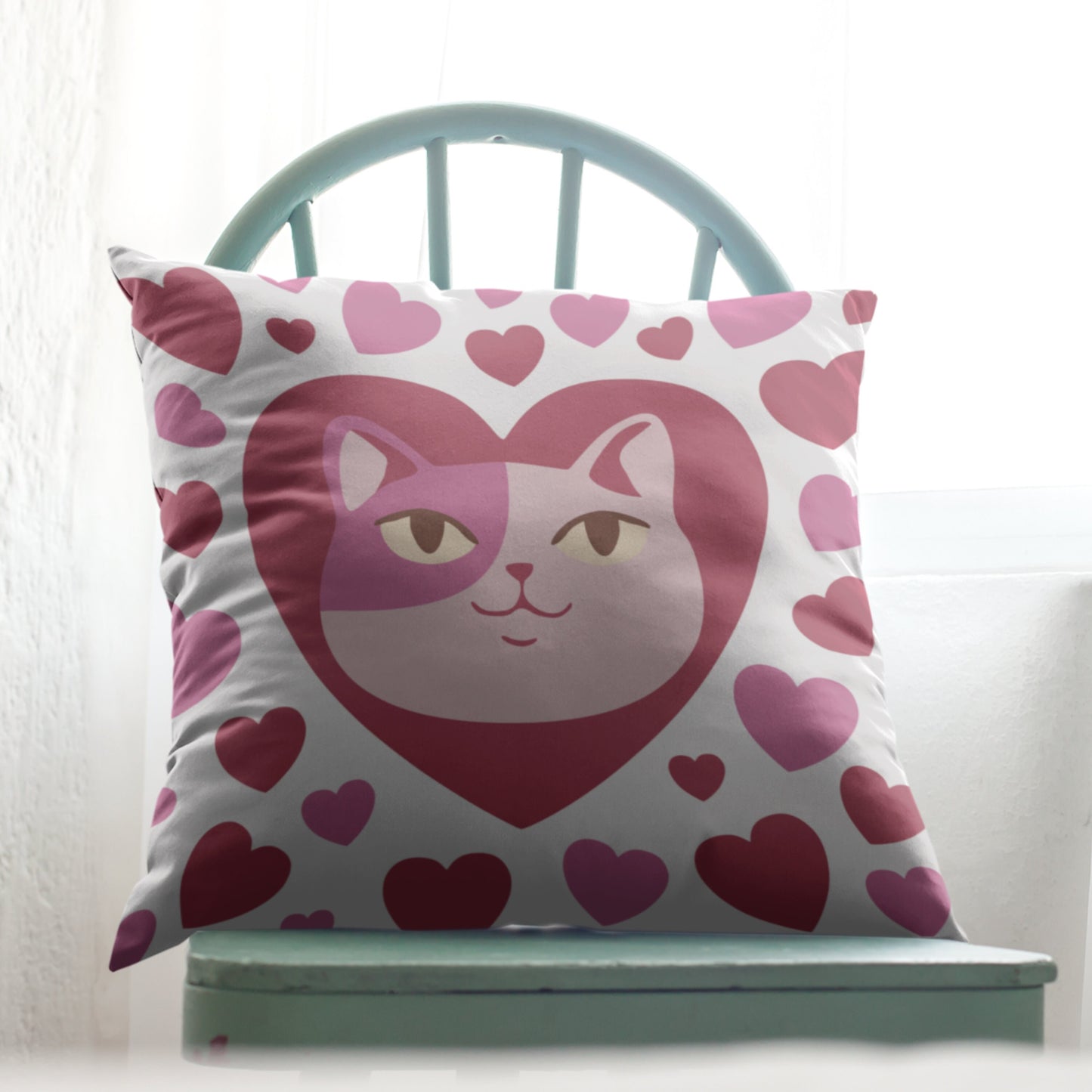 Cat Pillow, Cat Gift for Girlfriend, 14x14" Throw Pillow, Gift for Cat Lover, Present for Cat Person, Cat Lady, Valentine's Gift