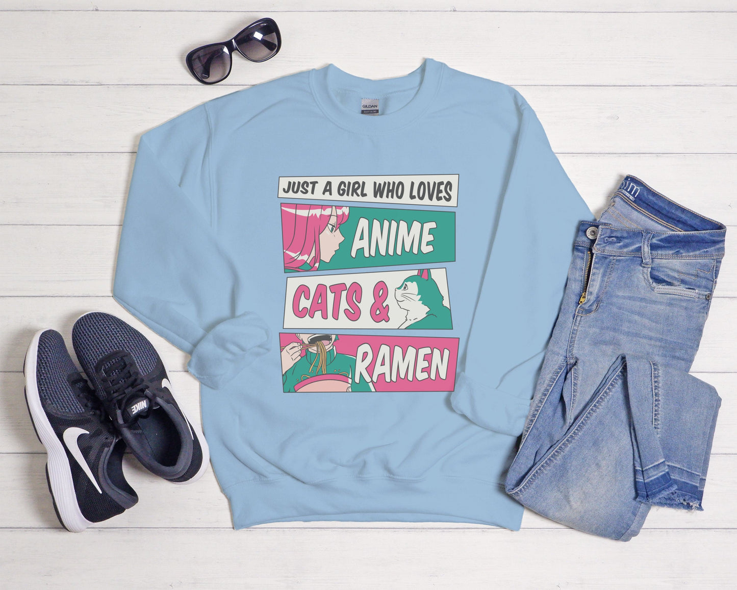 Anime Cats Ramen Shirt, Kawaii Clothes, Anime Shirt, Harajuku Clothes, Ramen Lover Gift, Manga Shirt,Unisex Heavy Blend Crewneck Sweatshirt