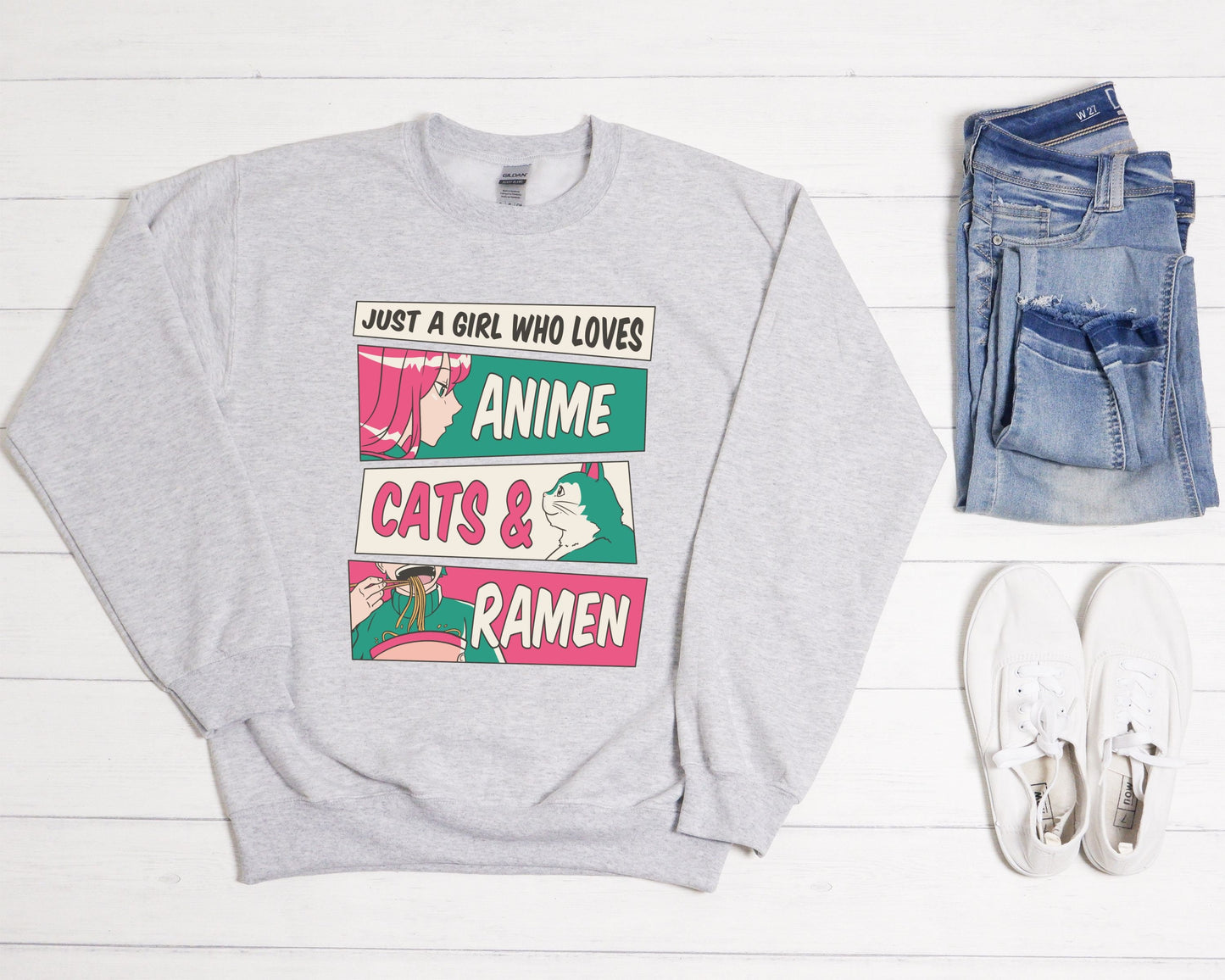 Anime Cats Ramen Shirt, Kawaii Clothes, Anime Shirt, Harajuku Clothes, Ramen Lover Gift, Manga Shirt,Unisex Heavy Blend Crewneck Sweatshirt