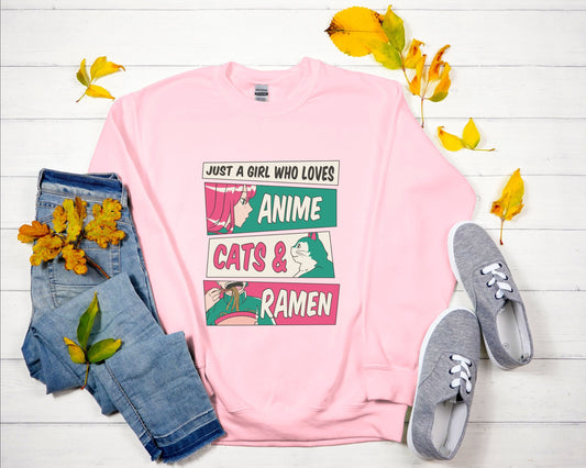Anime Cats Ramen Shirt, Kawaii Clothes, Anime Shirt, Harajuku Clothes, Ramen Lover Gift, Manga Shirt,Unisex Heavy Blend Crewneck Sweatshirt