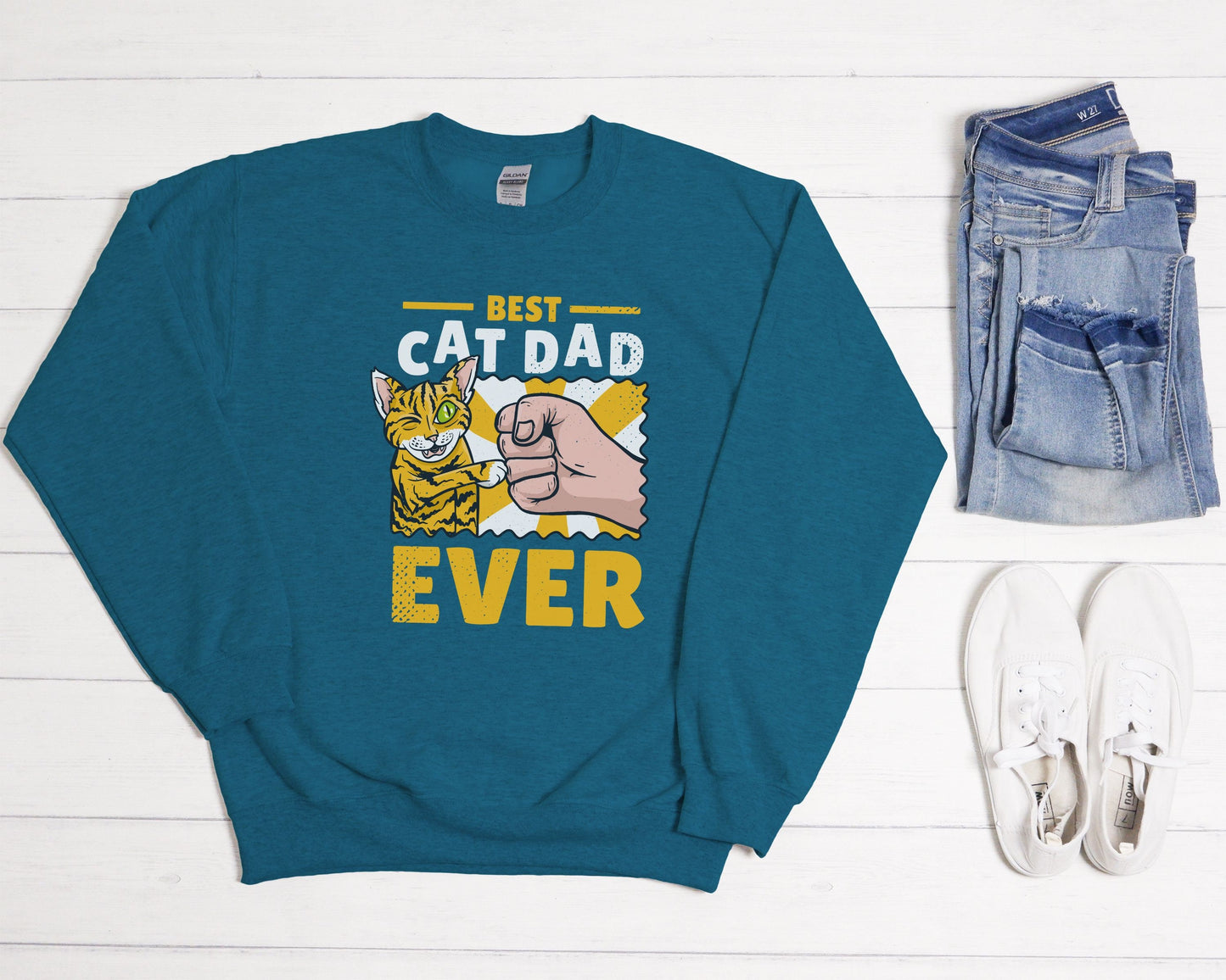 Best Cat Dad Ever, Funny Cat Dad Shirt, Gift for Cat Dad, Cat Lover Shirt, Cat Dad Gift, Unisex Heavy Blend Crewneck Sweatshirt