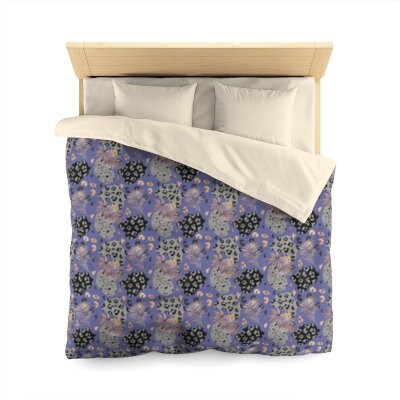 Gold and Black Leopard Pattern on Amethyst Microfiber Duvet Cover