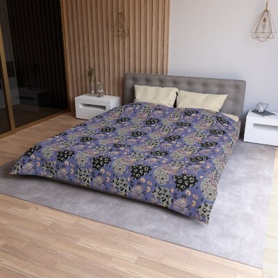 Gold and Black Leopard Pattern on Amethyst Microfiber Duvet Cover