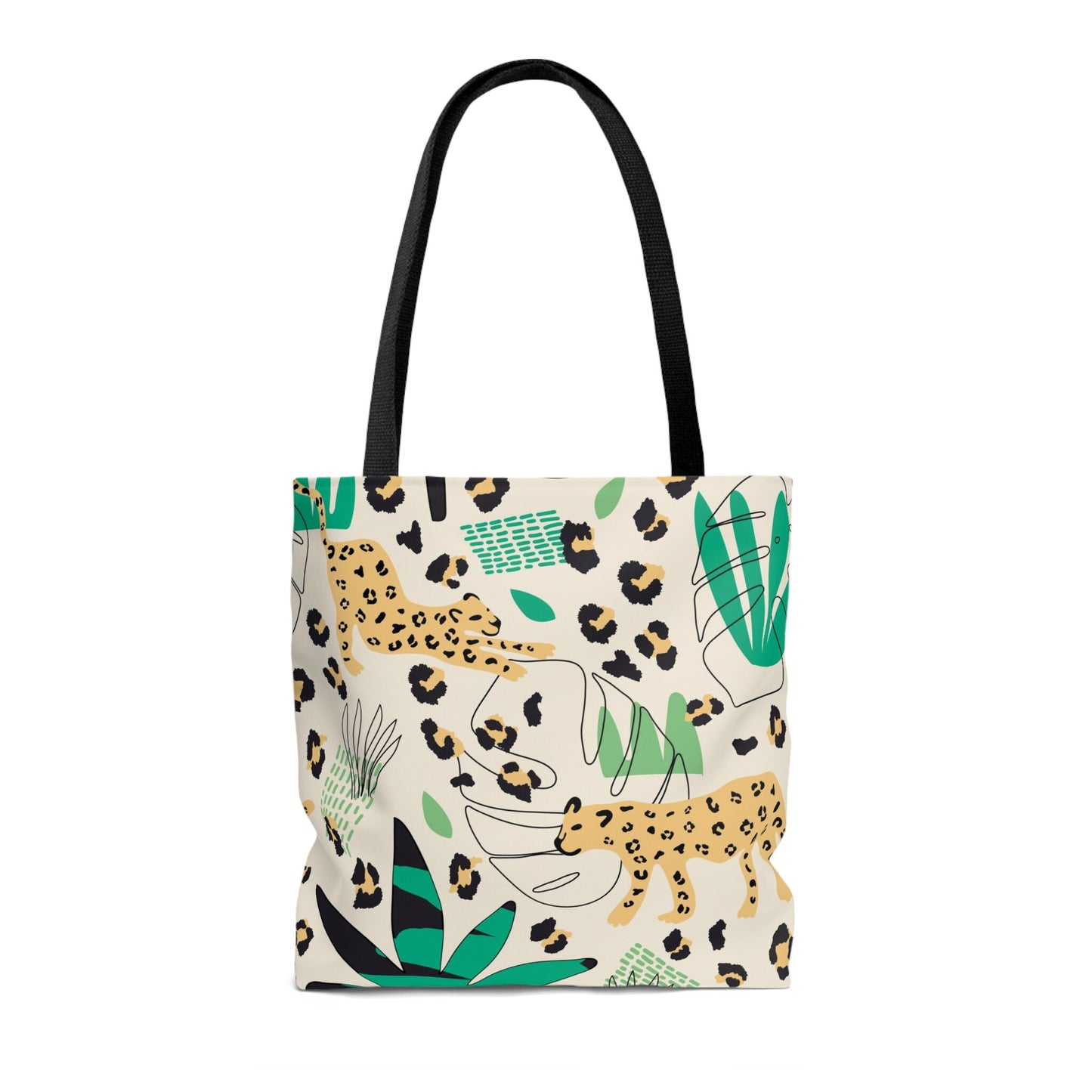Hand-Painted Gold Leopard Pattern AOP Tote Bag, Unique Gift for Animal Lovers, Cheetah Gift, Cat Present, Cat Mom Gift