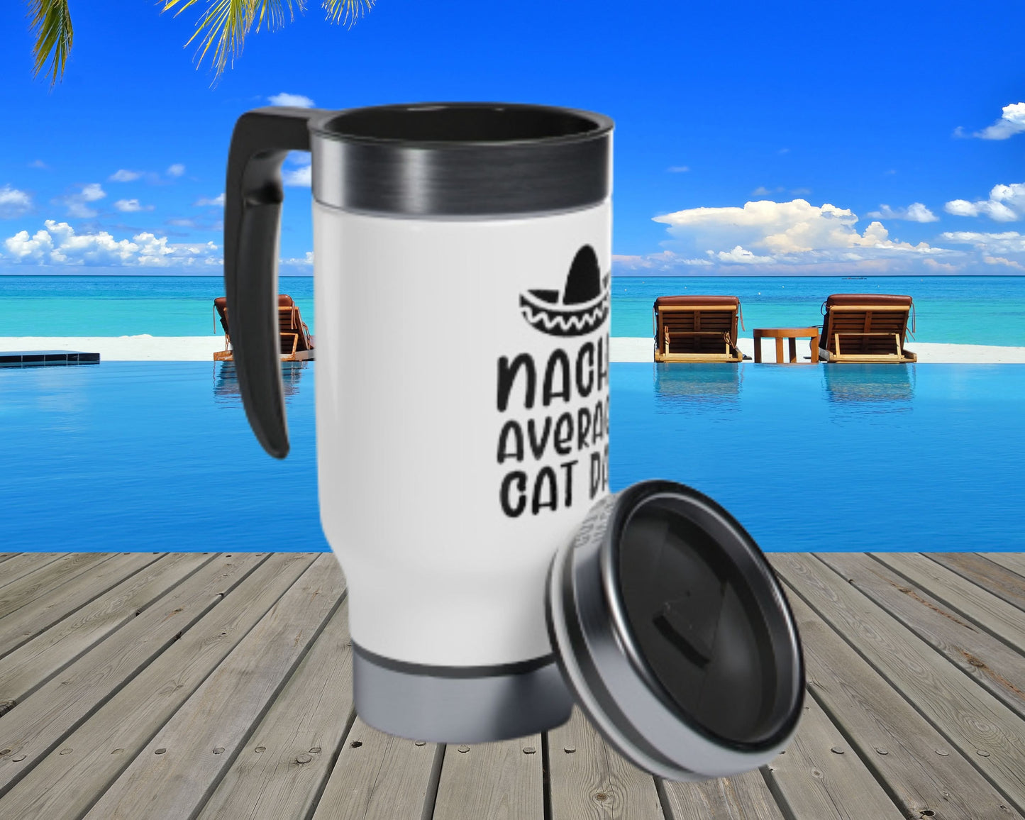Nacho Average Cat Dad Stainless Steel Travel Mug with Handle, Best Cat Dad Gift, Cat Present, Funny Cat Mug for Him