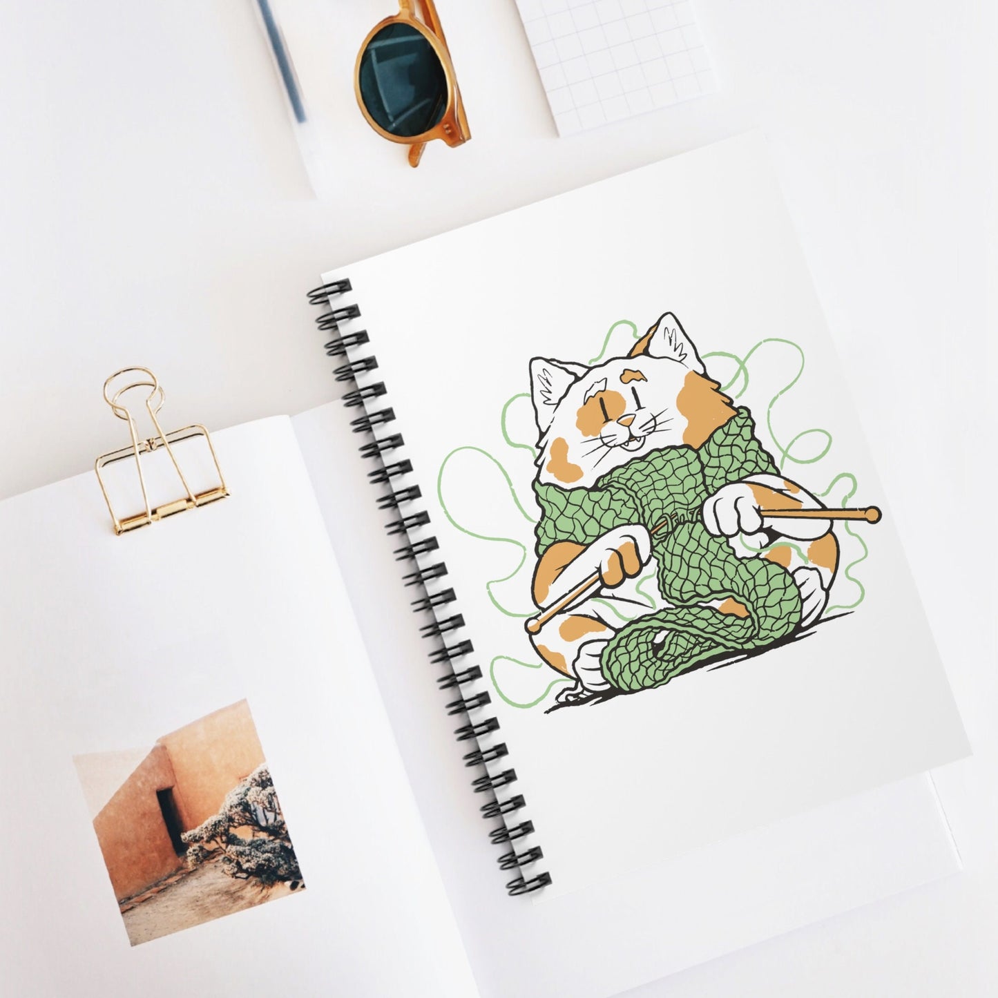 Cute Knitting Cat Notebook, Knitting Planner, Gift for Knitter Crafter, Knitting Gift, Spiral Notebook - Ruled Line