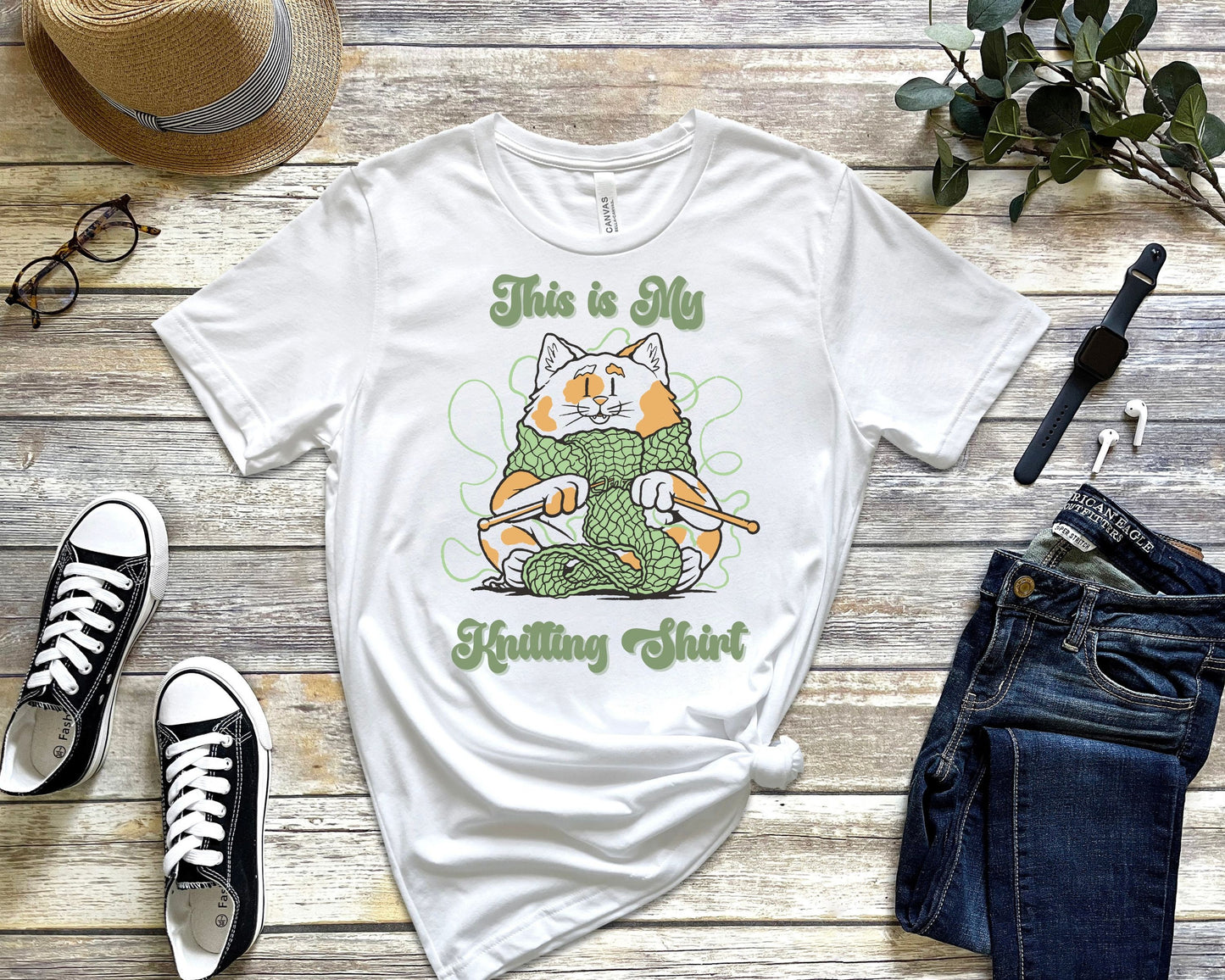 Cute Cat Knitting Shirt, This is My Knitting Shirt, Gift for Cat and Knitting Lovers, Cat Gift, Knitter's Gift, Unisex Jersey Tee