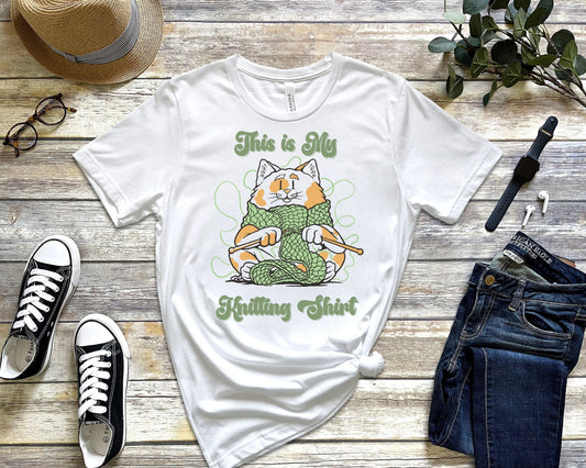 Cute Cat Knitting Shirt, This is My Knitting Shirt, Gift for Cat and Knitting Lovers, Cat Gift, Knitter's Gift, Unisex Jersey Tee