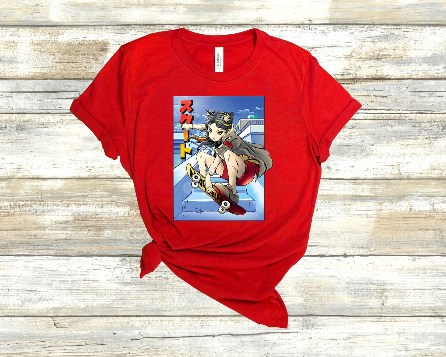 Anime Cat Girl Skateboarding, Gift for Boarder Anime Lover, Skater Shirt, Cat Lover Gift, Unisex Jersey Short Sleeve Tee