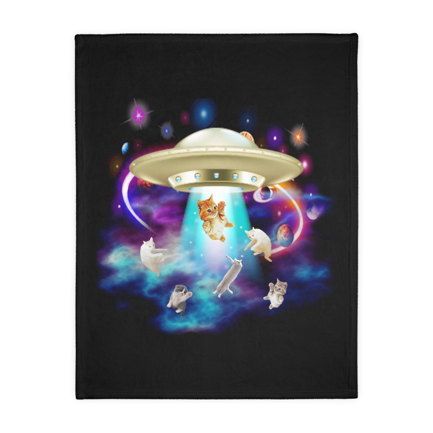 Cat Abduction, Cat UFO Abduction, Funny UFO Cat Throw, Catduction Gift for Cat Lovers, Velveteen Minky Blanket (Two-sided print)