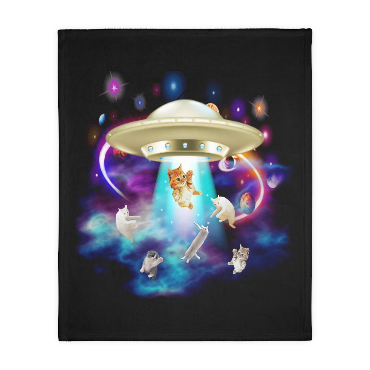 Cat Abduction, Cat UFO Abduction, Funny UFO Cat Throw, Catduction Gift for Cat Lovers, Velveteen Minky Blanket (Two-sided print)