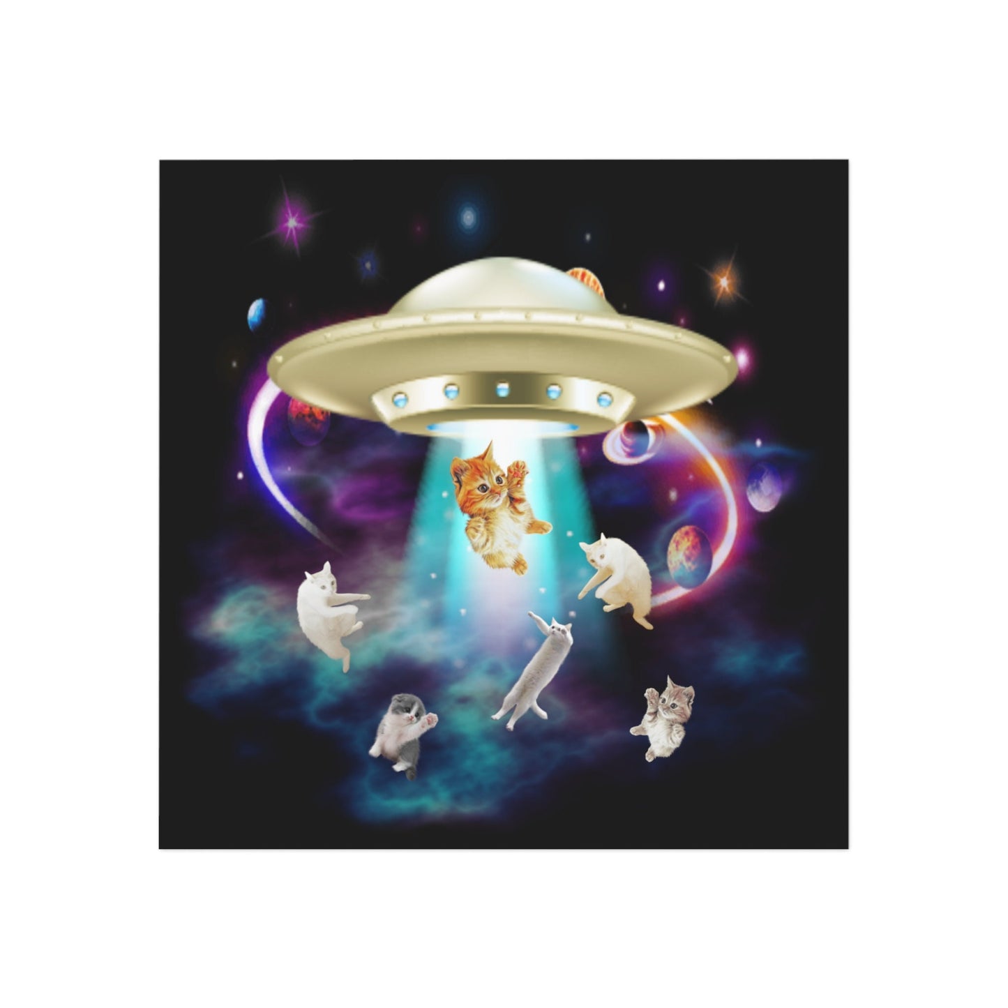Cat UFO Abduction Magnet, Funny UFO Cat Magnet, Catduction Gift for Cat Lover, Cat Gift, Fridge Magnet, Square Magnet