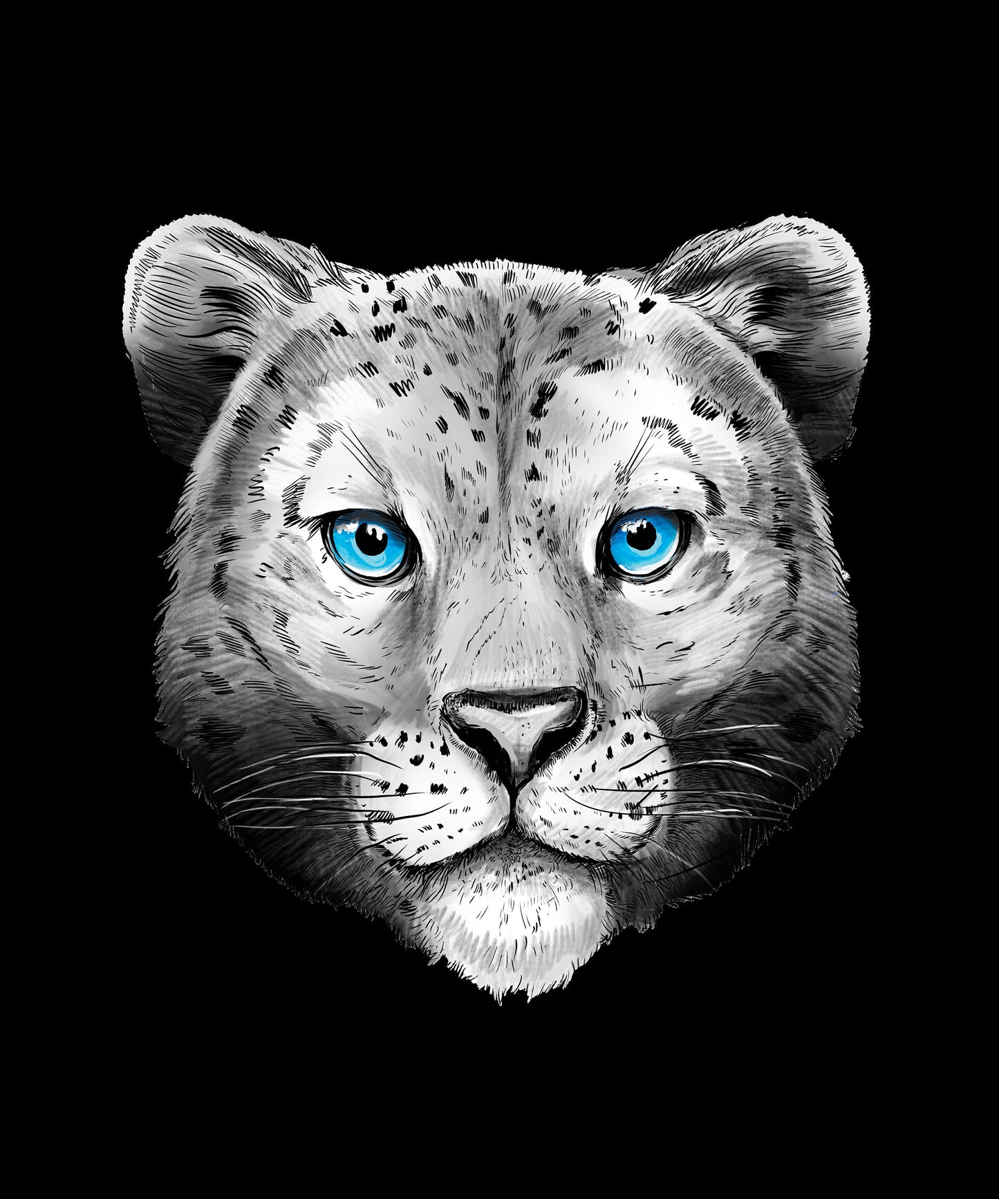 Snow Leopard Portrait Blanket, Blue Eyed Cat Throw, Gift for Cat Lovers, Velveteen Minky Blanket (Two-sided print)