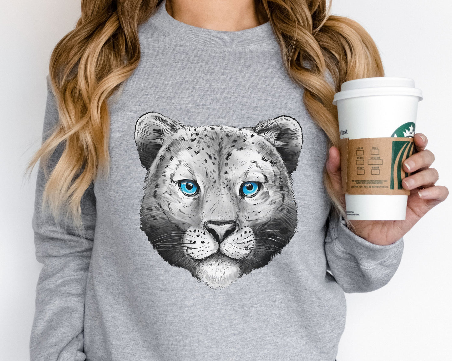 Snow Leopard Portrait Sweatshirt, Blue Eyed Cat Shirt, Gift for Cat Lovers, Snow Leopard Gift, Unisex Heavy Blend Crewneck Sweatshirt