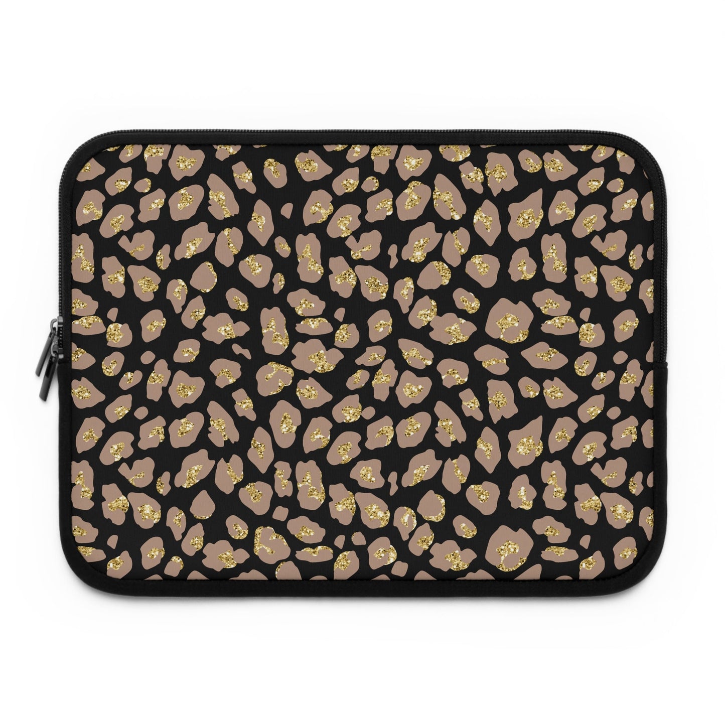 Leopard Print Laptop Sleeve with Gold, Macbook Sleeve, Tablet Cover, Zippered Laptop Cover, Animal Print Gift, Laptop Sleeve