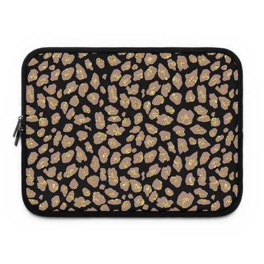 Leopard Print Laptop Sleeve with Gold, Macbook Sleeve, Tablet Cover, Zippered Laptop Cover, Animal Print Gift, Laptop Sleeve