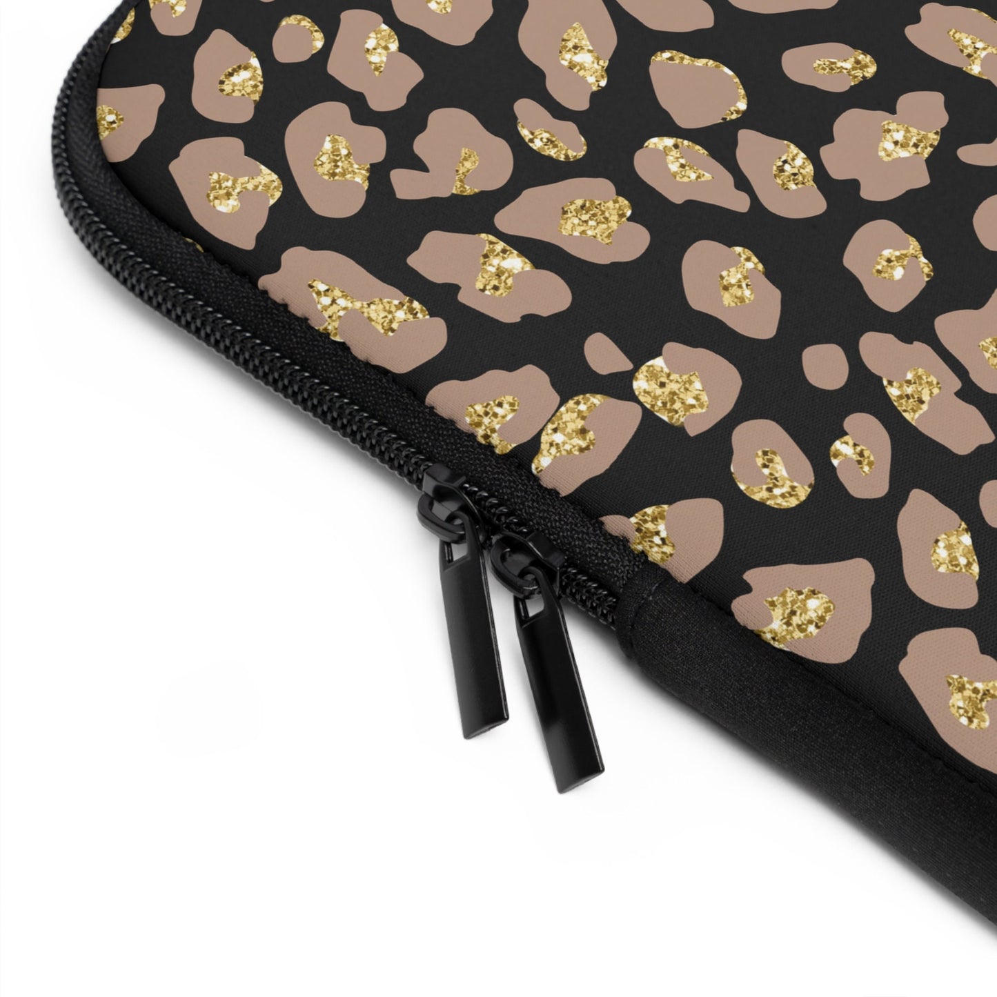 Leopard Print Laptop Sleeve with Gold, Macbook Sleeve, Tablet Cover, Zippered Laptop Cover, Animal Print Gift, Laptop Sleeve