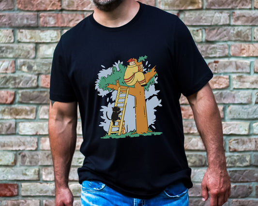 Cats Rescuing Firefighter, Funny Cat Tee, Firefighter Tshirt, Gift for Cat Lover Firefighter, Fire Rescue Gift, Unisex Heavy Cotton Tee