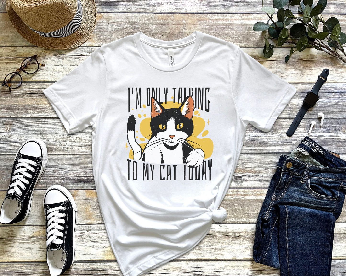 I'm Only Talking to My Cat Today, Funny Cat Tee, Gift for Cat Mom or Cat Lovers, Unisex Short Sleeve Cat Gift