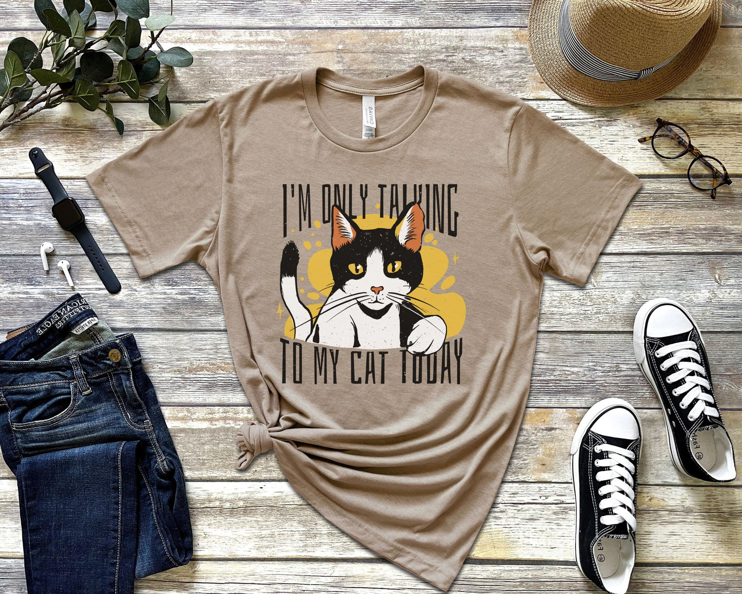 I'm Only Talking to My Cat Today, Funny Cat Tee, Gift for Cat Mom or Cat Lovers, Unisex Short Sleeve Cat Gift