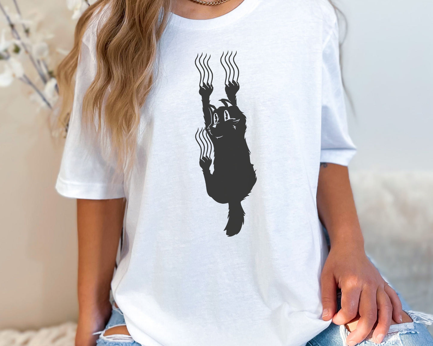 Cat Scratching Down the Wall, Funny Cat Tee for Cat Lover, Cute Cat Shirt Gift for Cat Dad or Mom, Cat Present for Him