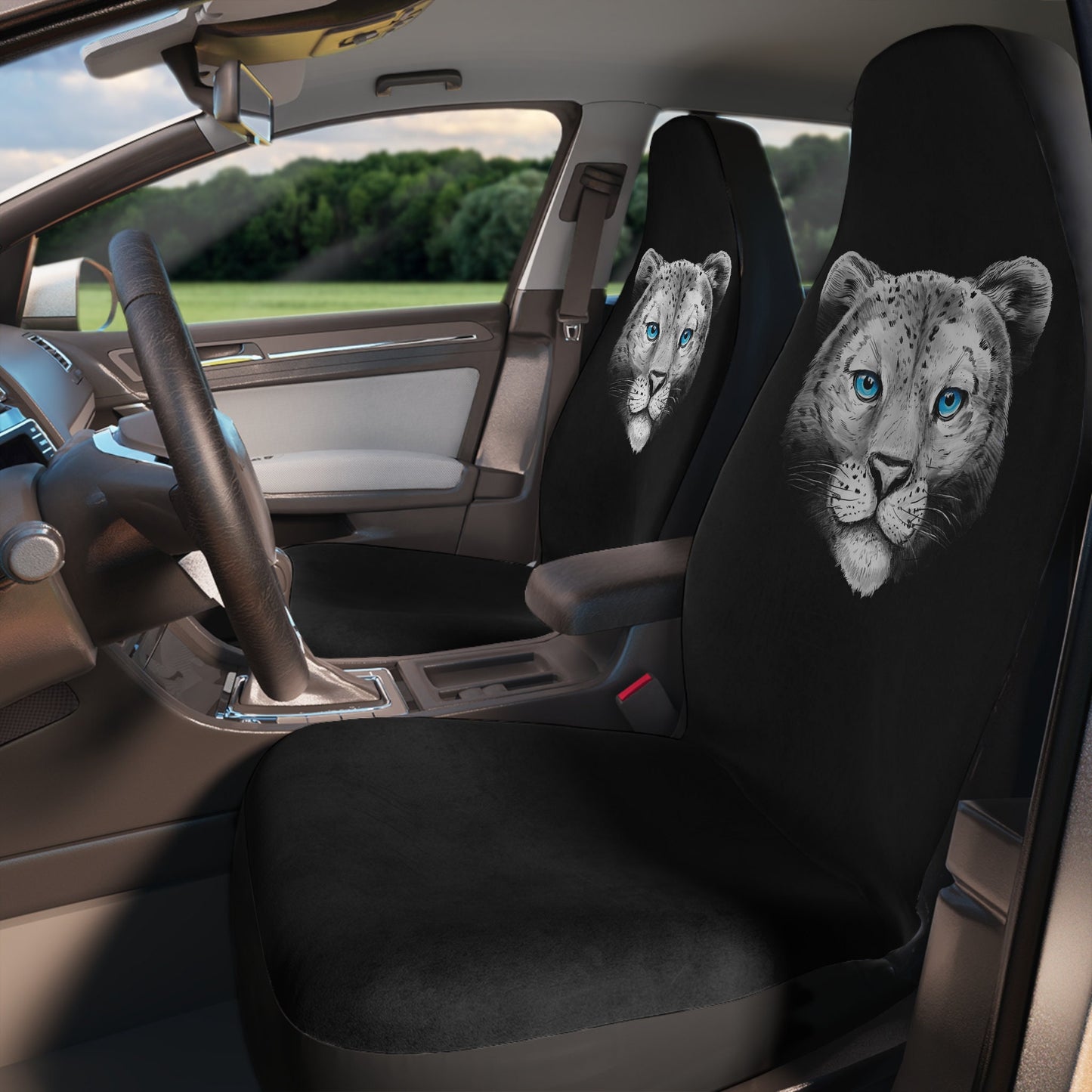 Snow Leopard Car Seat Covers Pair, 2 Front Car Seat Covers, Seat Cover for Car, Car Seat Protector, Car Accessory, Animal Print