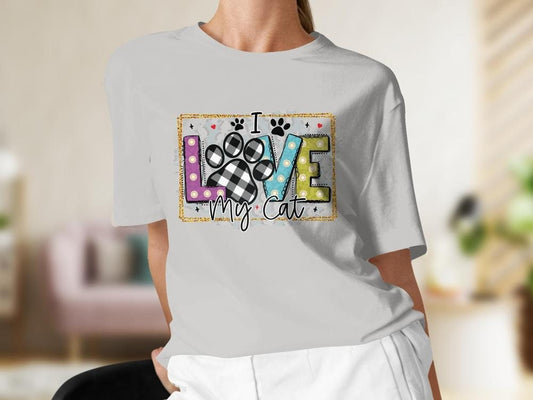 I Love My Cat, Cat Lover Colorful Tshirt for Women, Pawprint Cat Lover Gift For Her, Gift for Cat Mama, Cat Present for Cat Owners