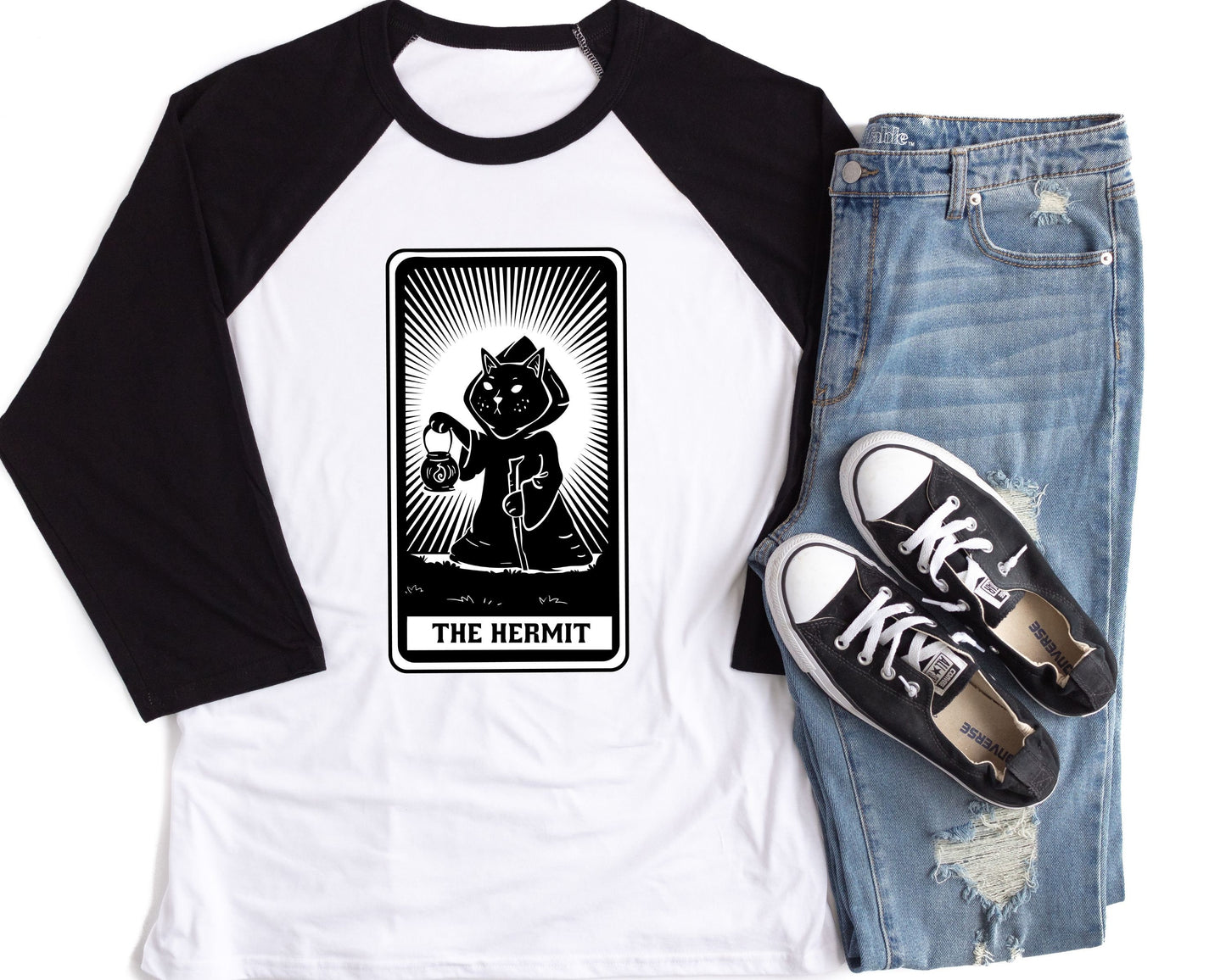 Hermit Tarot Card Black Cat Tshirt, Hermit Tarot Tee for Cat Lover, Tarot Card Gift, Cat Gift, Celestial Gift