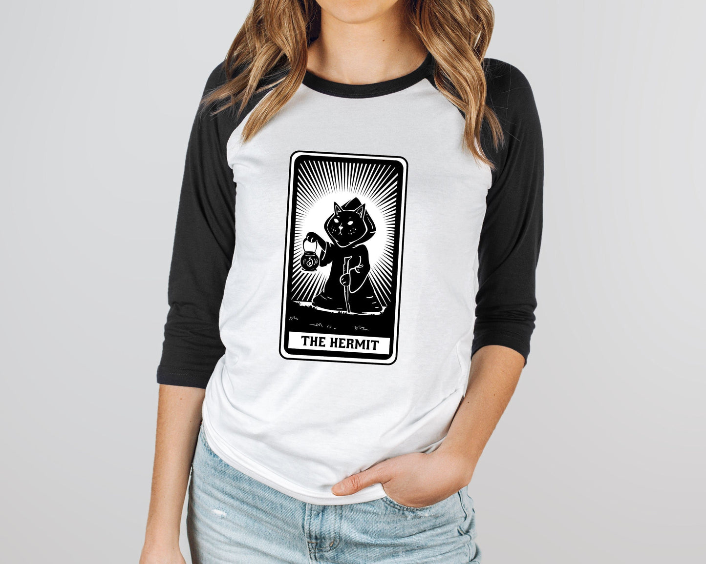 Hermit Tarot Card Black Cat Tshirt, Hermit Tarot Tee for Cat Lover, Tarot Card Gift, Cat Gift, Celestial Gift