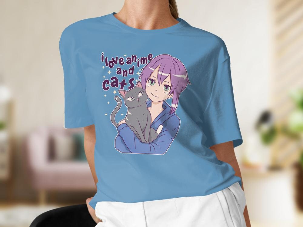 Cats and Anime Tee, Gift for Anime Lover, Gift for Cat Lover, Anime Shirt, Cat Present