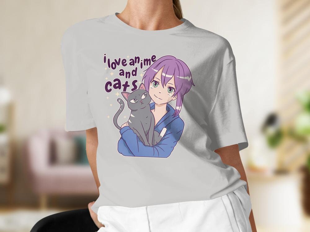 Cats and Anime Tee, Gift for Anime Lover, Gift for Cat Lover, Anime Shirt, Cat Present