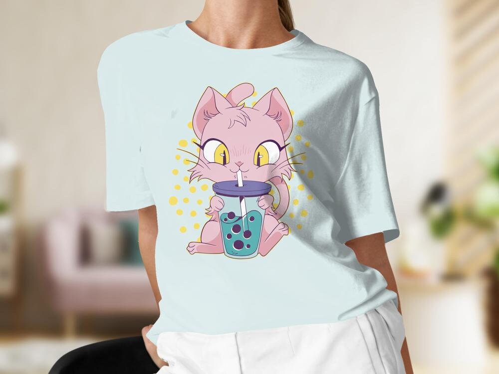 Cats and Anime Tee, Gift for Anime Lover, Gift for Cat Lover, Anime Shirt, Bubble Tea Shirt, Cat Present
