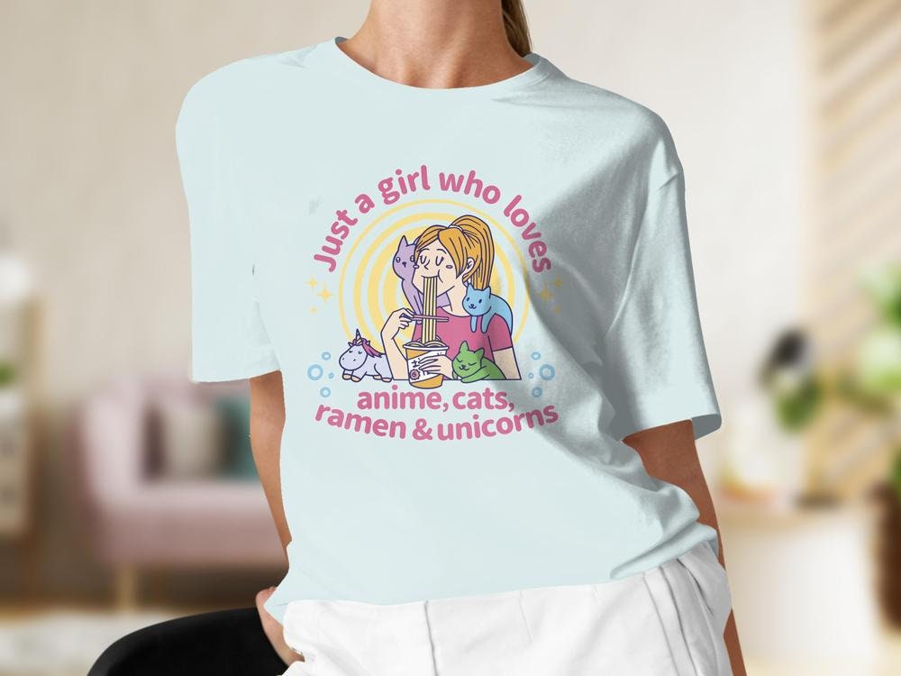 Cats and Anime Tee, Gift for Anime Lover, Gift for Cat Lover, Ramen Shirt, Anime Shirt, Cat Present