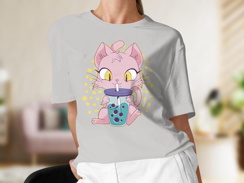 Cats and Anime Tee, Gift for Anime Lover, Gift for Cat Lover, Anime Shirt, Bubble Tea Shirt, Cat Present