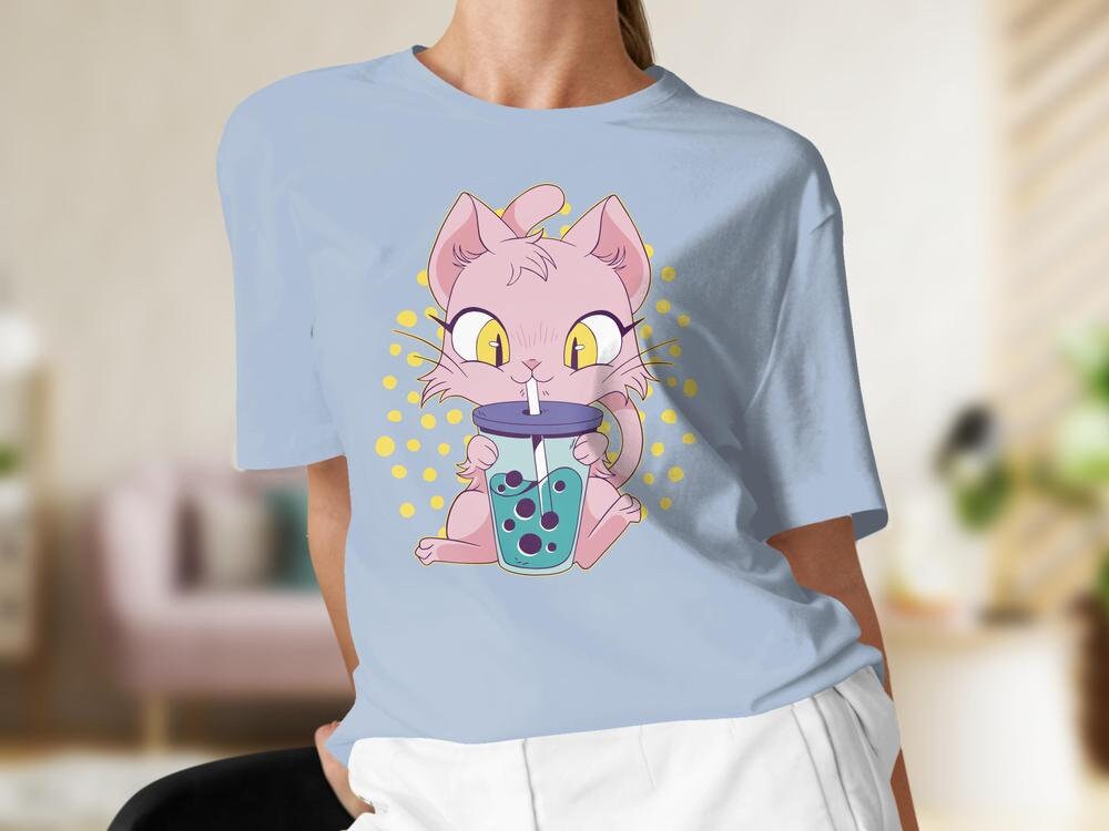 Cats and Anime Tee, Gift for Anime Lover, Gift for Cat Lover, Anime Shirt, Bubble Tea Shirt, Cat Present