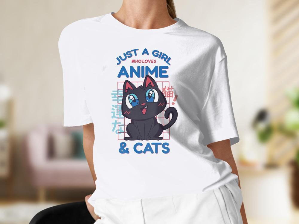 Cats and Anime Tee, Gift for Anime Lover, Just a Girl Who Loves Anime, Gift for Cat Lover, Anime Shirt, Cat Present