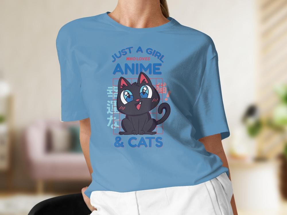 Cats and Anime Tee, Gift for Anime Lover, Just a Girl Who Loves Anime, Gift for Cat Lover, Anime Shirt, Cat Present