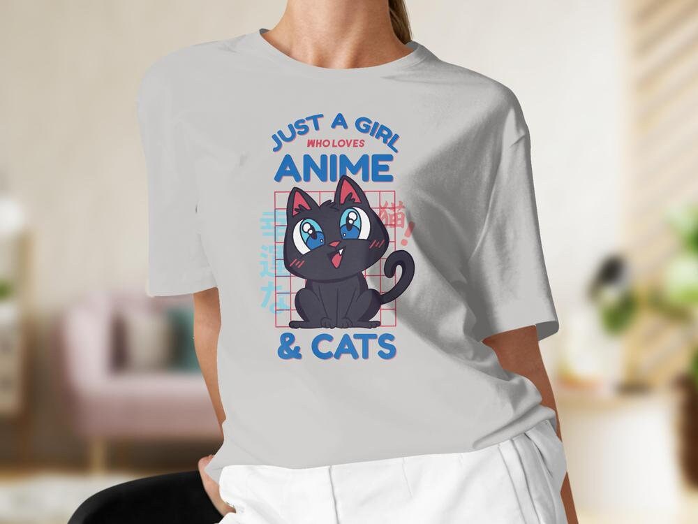 Cats and Anime Tee, Gift for Anime Lover, Just a Girl Who Loves Anime, Gift for Cat Lover, Anime Shirt, Cat Present